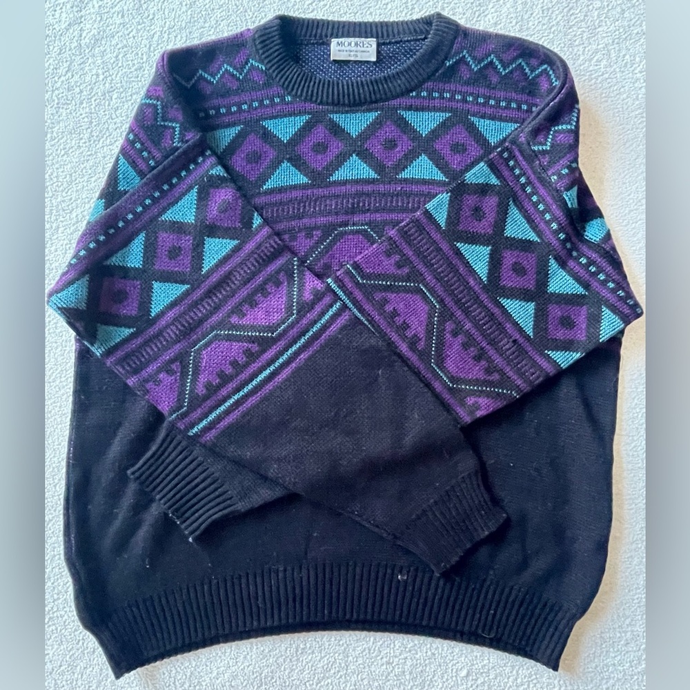 Vintage Black and Purple Geometric Crewneck Sweater - Picture 1 of 7